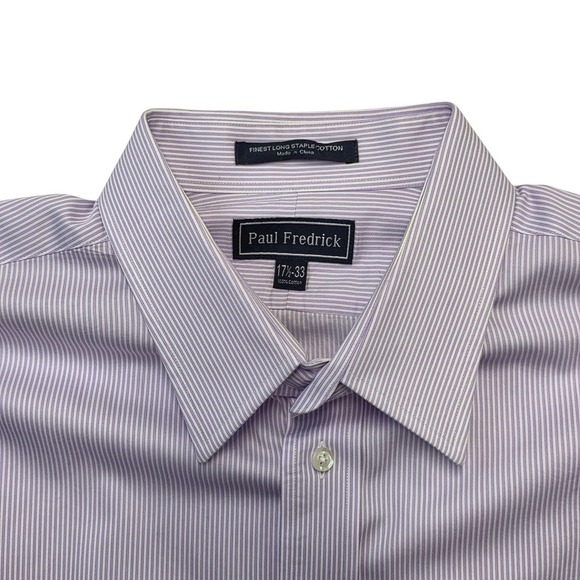 Paul Fredrick Mens Dress Shirt 17½-33 Purple Striped Long Sleeve Button Up - Picture 4 of 6